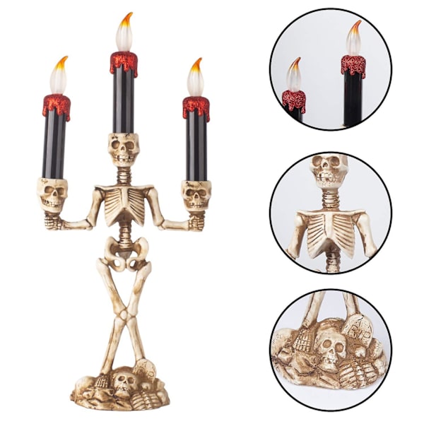 Halloween Candelabra Ljus LED-lampor Skelett Dödskalle Flamlös Hållare Batteridriven Flimrande Spöklik