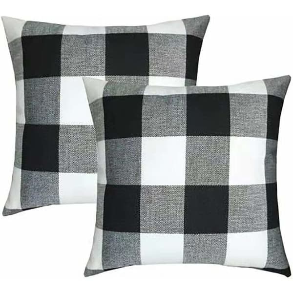 Rutig örngott 2-pack skrynkelresistent andningsbart linne med dold dragkedja 45x45cm