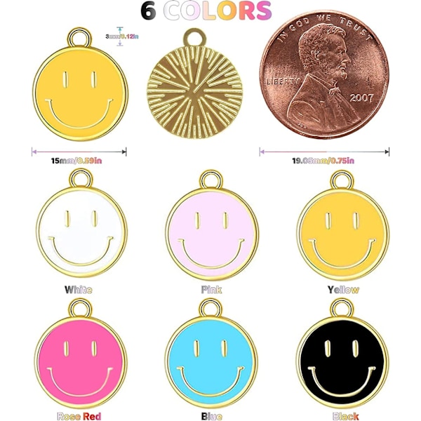 24 st Smiley Face-berlocker för smyckestillverkning, Färgglada Glad Ansikte-berlocker Blandade Söta Ting Legering Hängsmycken för DIY Halsband Armband Örhänge Nyckelring M