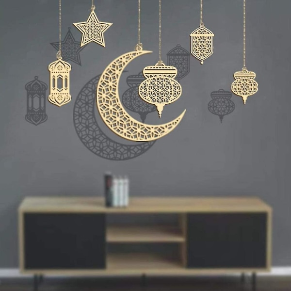 6st Islam Ramadan trähänge prydnad, ramadan Kareem dekoration, månstjärna vind ljus form hänge prydnad för muslimska Ramadan Mubarak Eid Party