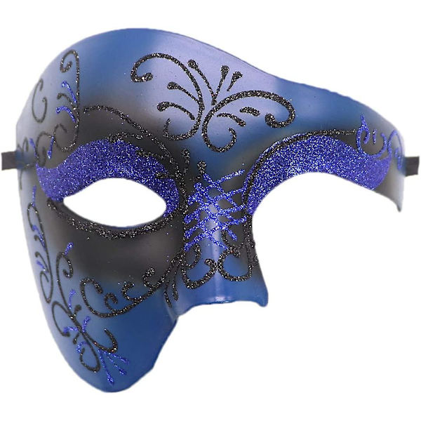 Maskeradmask retro fantom ett öga halv ansikte kostym, två färger blå