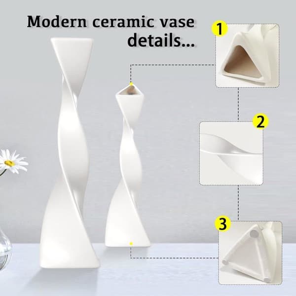 1 keramisk vase, snoet design, trekantet base, sort, dekoration til stue/kontor.