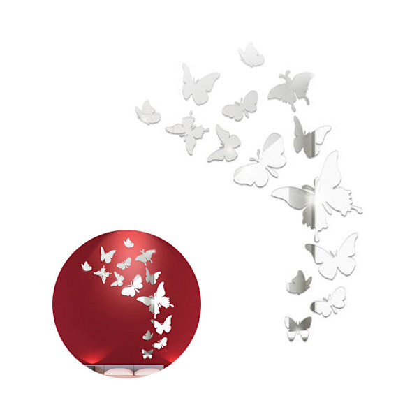 14 stk. Butterfly Kombination 3D Spejl Vægklistermærke Hjem Dekoration DIY