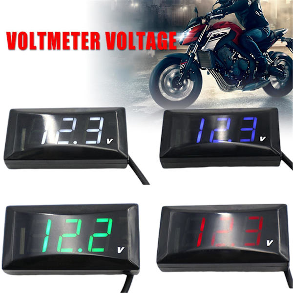 12V Digital LED-display Voltmeter Spänningsmätare Panelmätare Motorcykel Bil Yo（Röd）
