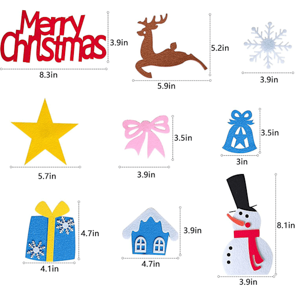 3,3 fot DIY Filt Juletre for Barn - Veggdekorasjon til Jul - 36 stk Juletrær for Småbarn - Julegave til Barn - Ut salg - Julehåndverk for