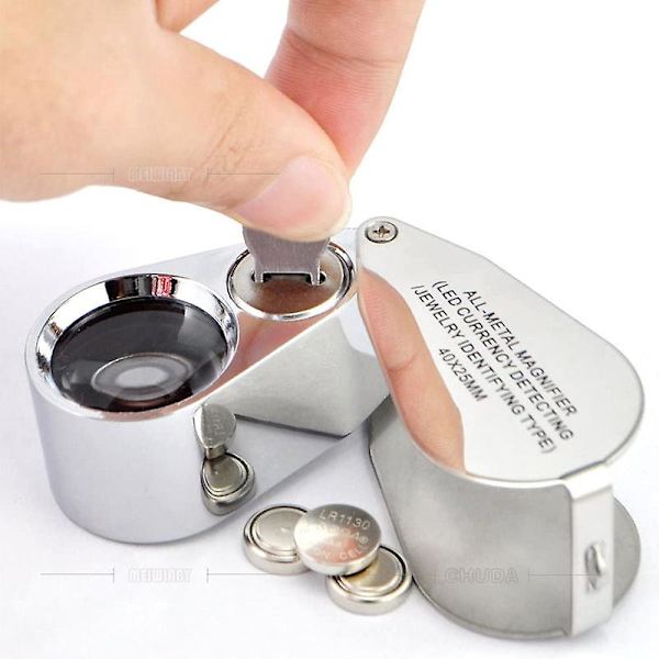 40x Full Metal Upplyst Smycken Lupp, Fickstorlek Fällbar Förstoringsglas Juvelerare Ögonlupp Med Led(led Valutadetektering/smycken Identif