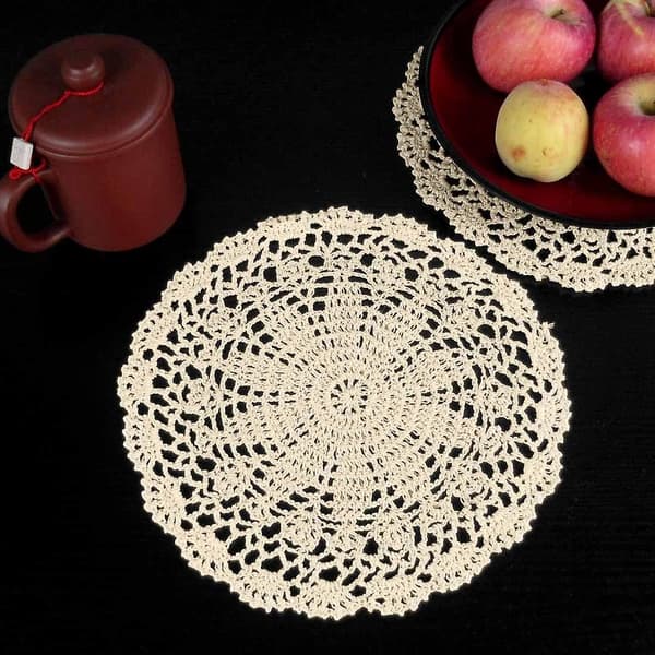 Virka bomullsspets bordsunderlägg, 4 delar, beige, 10 tum