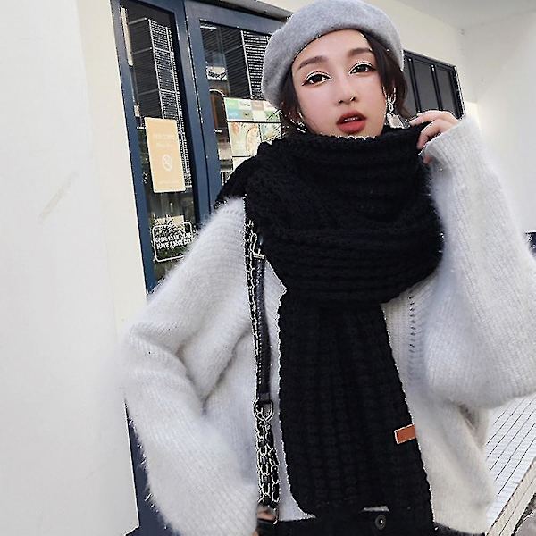Längd 196 cm Bredd 41 cm Yllescarf-svart（Svart）