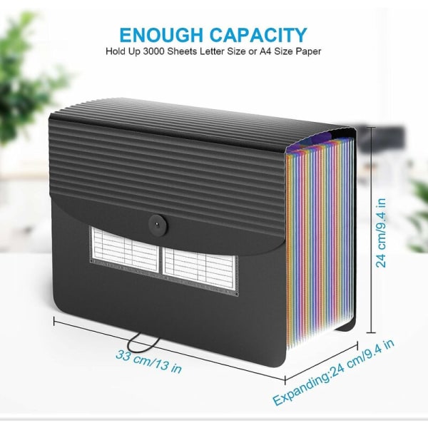 A4-harmonikkakansio 24 osastolla ja kannella, hallinnollinen paperisäilytys, asiakirjajärjestäjä, palkeellinen taskujärjestäjä, järjestäjälaukku