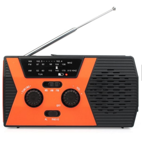 1 st med ficklampa och läslampa, bärbar camping AM FM NOAA väderradio, 2000mAh power - svart och orange