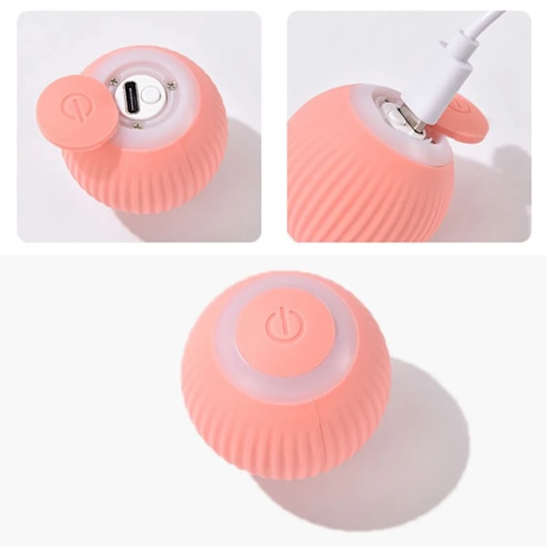 Intelligent Automatisk Rullande Boll Katt Leksak med Capnip, USB Elektrisk Interaktiv Katt Leksak för Inomhus Lek Träning, 4.3cm, Rosa