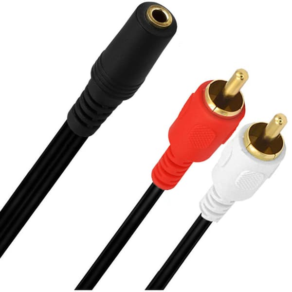 Lydadapterkabel, 3,5 mm hun til Cinch hanstik, sort, 0,2 m længde