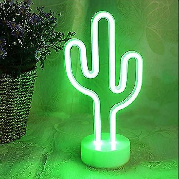Grön Kaktus Neonlampor Led Inomhus Nattbelysning Batteri & USB Ström Neon Skylt Fristående Sockel Neon Nattduksbord Lampor För Barn Barn Sovrum P
