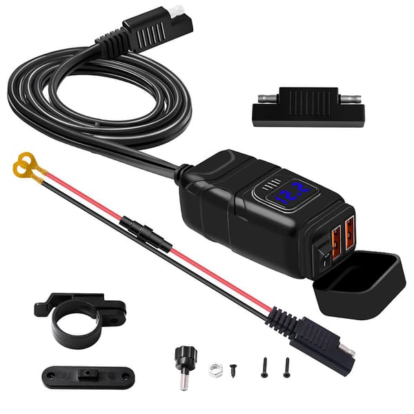 Motorcykelladdare 12v Dubbel USB-adapter Snabbladdning 3.0 Voltmeter Tillbehör (Blå)