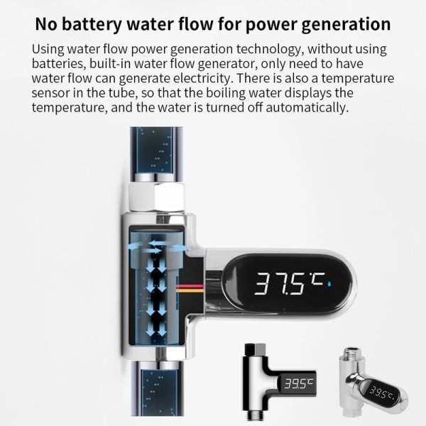 LED-display Vatten Dusch Termometer Självgenererande Vatten Temperatur Monitor Energi Smart Meter Termometer