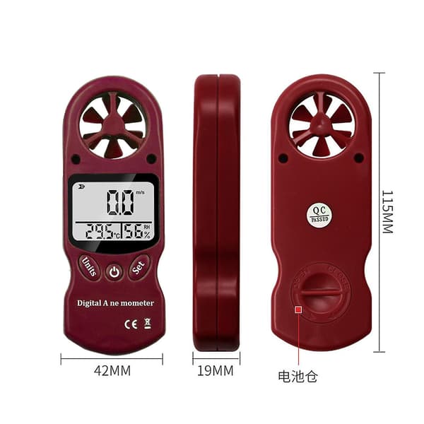 Digital Anemometer Termometer Mini Lcd Vindhastighetsmätare Lufthastighetsmätare Yo (Röd)