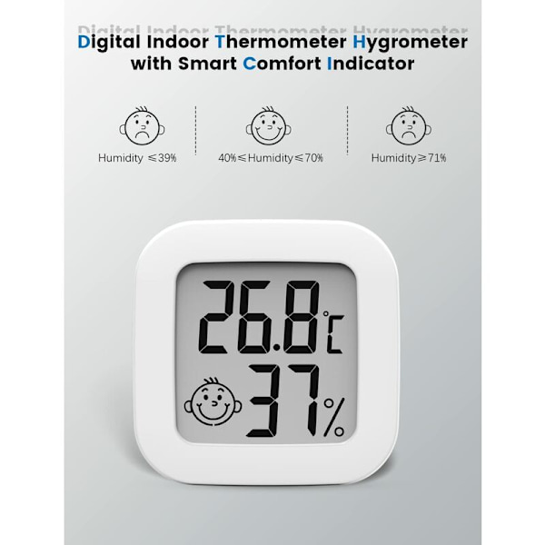 Mini digitalt indendørs hygrometer termometer - termohygrometer komfortniveauindikator