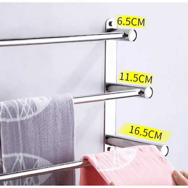 Hängande handduksställ Handduksställ med krokram Badrumshylla 304 Rostfritt stål Hem Kök Tre stångställ 50cm L