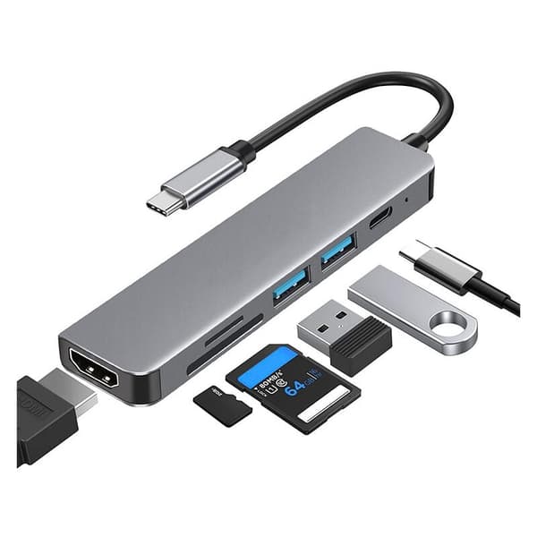USB C-adapter til MacBook, 6-i-1 USB Type-C til HDMI 4K Multiport Hub Kompatibel med Type C-bærbare computere som MacBook Pro, Dell XPS, Chromebook Pixel
