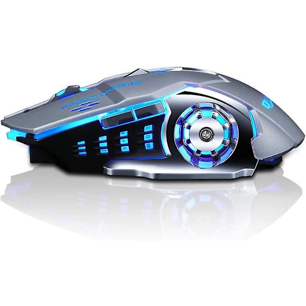 Stille Genopladelig Trådløs Mus, 2.4ghz Stabil Transmission, LED Dekorationslys, Bærbar PC Computer Mus (grå)