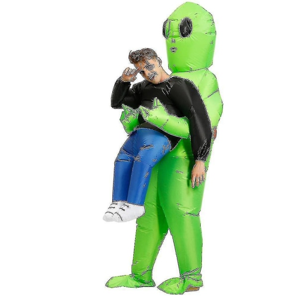 Grön utomjording som bär mänsklig dräkt Uppblåsbar Rolig Blow Up Suit Cosplay för hög kvalitet Vuxen