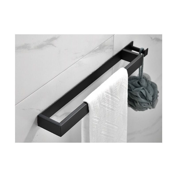 Håndklædestang uden boring mat sort - 304 rustfrit stål med håndklædestang - med krog - selvklæbende 50 cm - til badeværelse