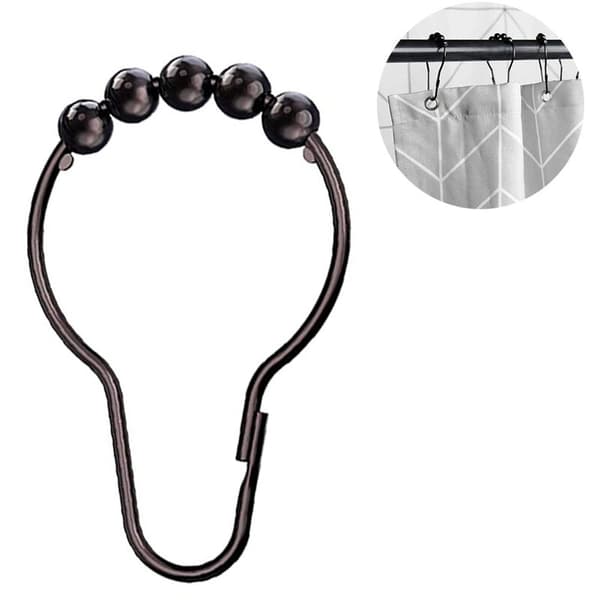 Duschdraperi-krokar Rostfria metallduschdraperi-krokar för badrum Duschstångsdraperier - Set om 12, Svart