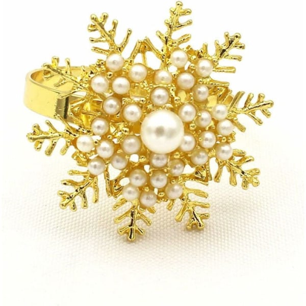 Christmas Hotel Napkin Rings Pearl Snowflake Napkin Button Ring Napkin Ring Fabric Ring Gold Pack of 6