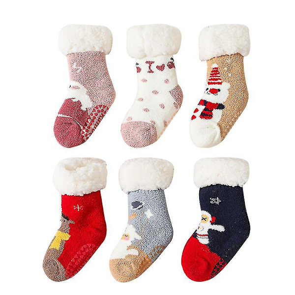 1 par flickor casual fleece strumpor 3d tecknad mönster höst vinter tjocka varma strumpor-4（M，A）
