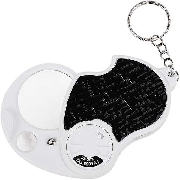 Bärbar Mini Fällbar LED Ljus Förstoringsglas med Nyckelring (Svart)