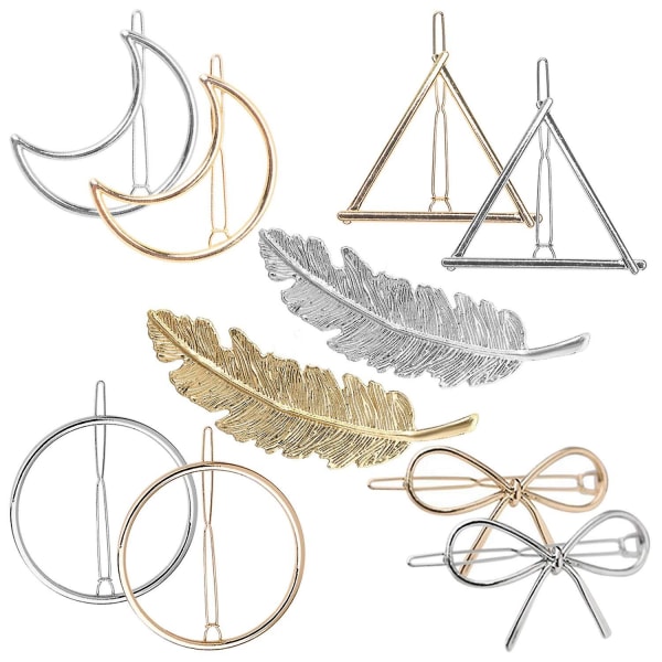 Metallhårnålar Geometri Hårclips - Fjäder Cirkel Triangel Fjäril Måne Form Hårnålar För Kvinnor Hårtillbehör