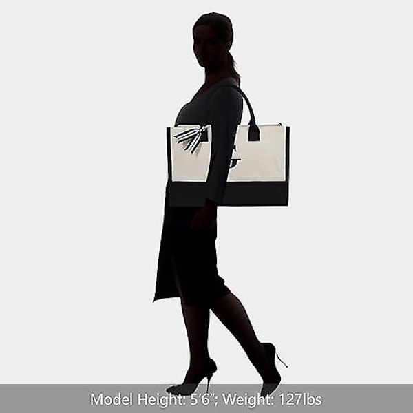 Personalisert Initial Lerret Strandveske, Monogrammert Gave Tote Bag For Kvinner