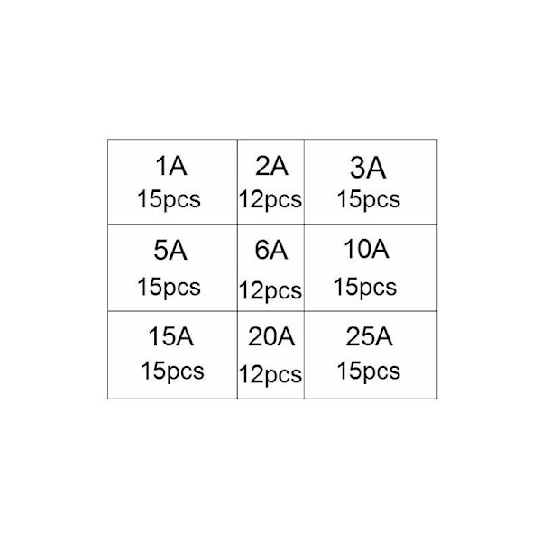 Valikoima 126 kappaleen lasisulakesarja, 6 x 30 mm lasisulakeinsertti, nopeat autosulat, nopeat lasisulakkeet (AMP 1A 2A 3A 5A 6A 10A 15A 20A 25A)