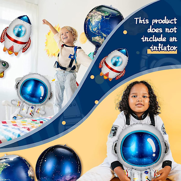 8 Stykker Galaxy Romballonger Store Romballonger Tegneserieballonger Oppblåsbare Rakett Astronaut Jorden Romskip Planet Ballonger Romtemafest Tilbehør