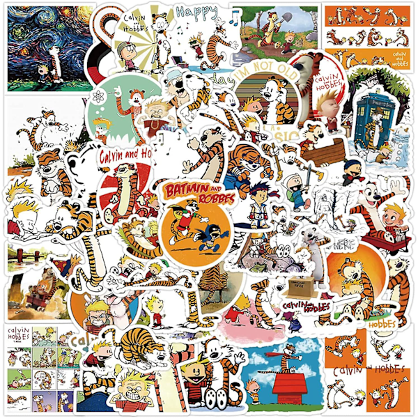 50 kpl Calvin ja Hobbes -tarroja söpöjä sarjakuva-tarroja lapsille Hydroflask hauskoja klassisia USA-animetarroja vedenkestäviä vinyylitarroja kannettavalle tietokoneelle vesipullolle