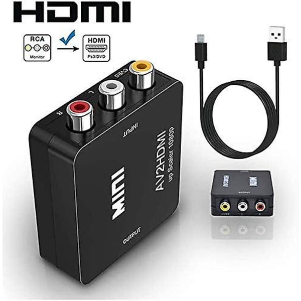 RCA till HDMI-omvandlare, 1080p RCA för Ps2 Wii Xbox Snes N64 Vhs Vcr Kamera Dvd, Stödjer Pal/ntsc Med Usb-strömkabel