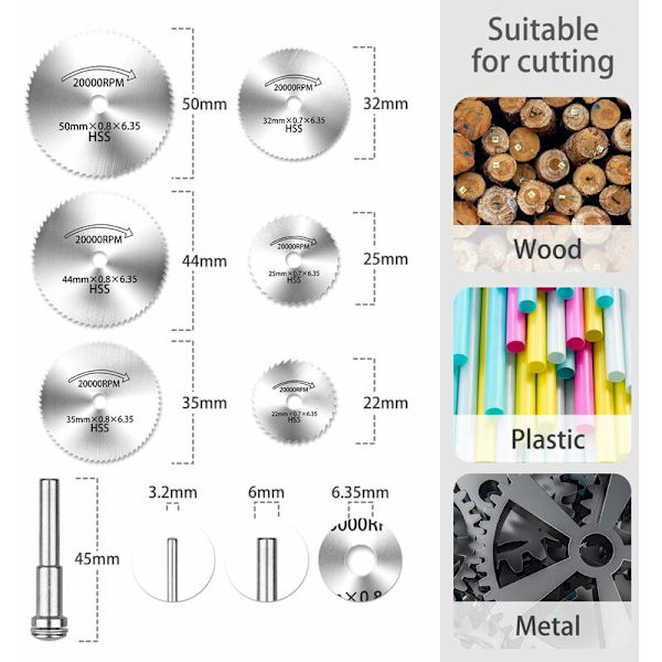 Mini Resin Diamantslipsskivor HSS Sågblad Blad Sågblad Kompatibla med Rotationsverktyg för Trä Plast Fiberglas Sten Koppar Triomphe 44 st