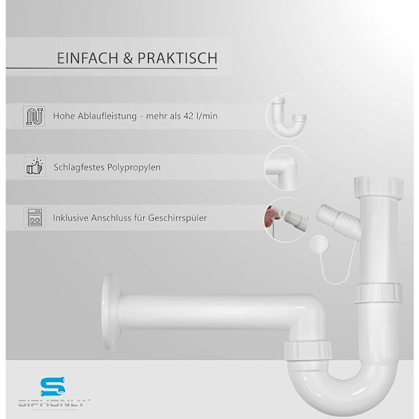 Siphon-allassifon 6/4\" - ?? 40 - allashan poisto 1 1/2 - 40 mm - putkisiphon pesukone/astianpesukone liitännällä - keittiön viemäri