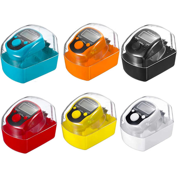 6-pack digital med LED, färgglada Tasbeeh Tasbih 5-siffrig räknare klickare med LED-ljus, bärring, anpassat hårt fodral för muslimer