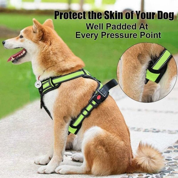 Andningsbar och lätt att bära anti-pull hundsele med reflekterande remmar, justerbar storlek (grön, M)