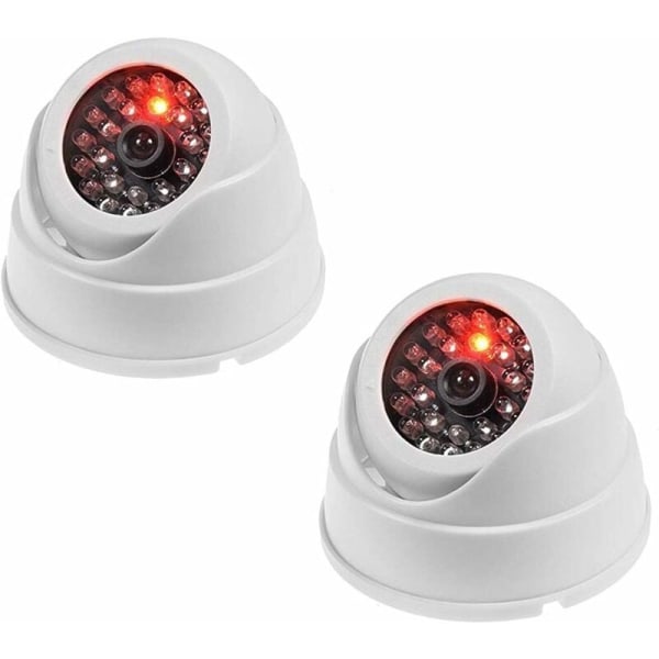 2-pak dummy dome kamera falsk dummy trådløst kamera CCTV sikkerhed indendørs overvågning med rød LED-hvid