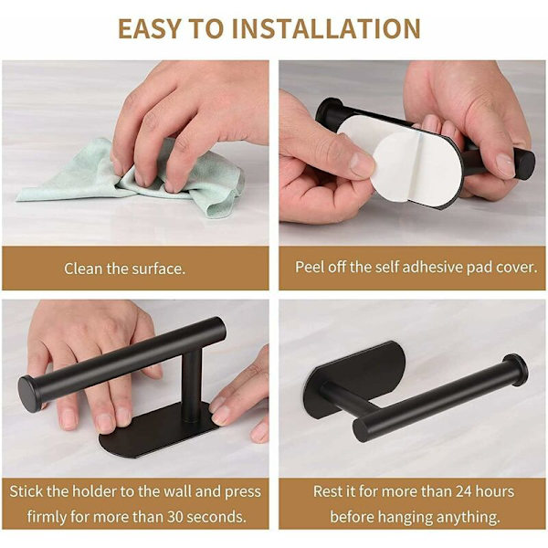 Toiletpapirholder, Premium No Drilling Holder, Rustfrit stål Vægmonteret køkken og badeværelse Toiletpapirholder, Sort