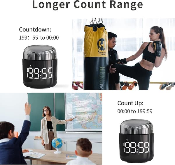 Digital kökstimer, nedräkning uppräkningstimer med stor LED-display volymjustering, timer för matlagning, klassrumstid för barn och lärare (silver)