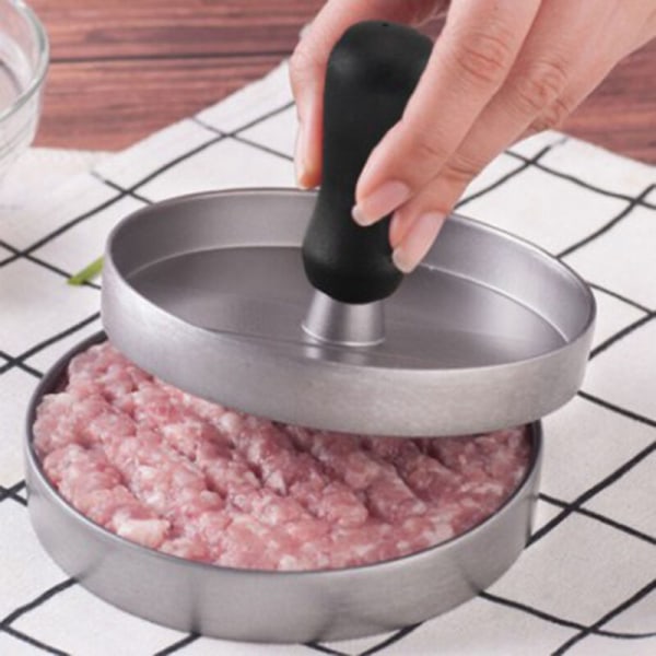 Hamburgerpress i rostfritt stål, biffpress med handtag, non-stick hamburgerpress