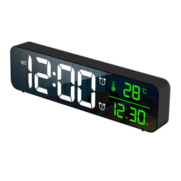 Digital väckarklocka, LED-väckarklocka Digital spegelväggklocka Storsiffrig bordsklocka med datumtemperaturvisning, USB digital väckarklocka, justera