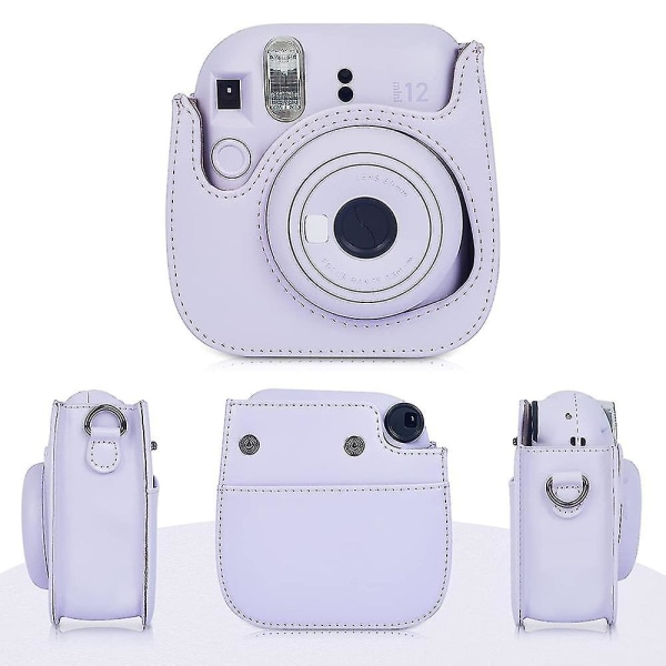 För Fujifilm Instax Mini 12/11/9/8 kameratillbehör 7-i-1 paketsats inkluderar case, filmklistermärken, skrivbordsramar, hängande ram (lila)