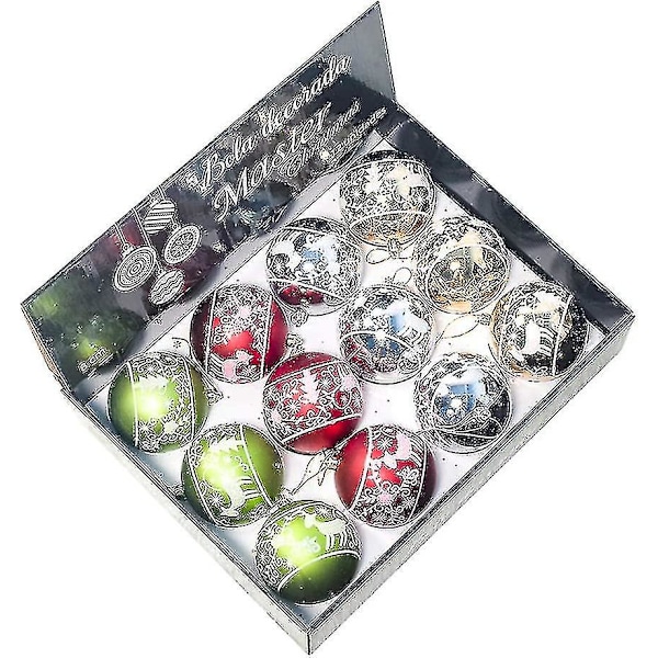 Ensemble Dornements De Boules De Noel, Boules De Noel Dekoration Xmas Pendentifs Darbre Cadeaux (12st, 8cm)