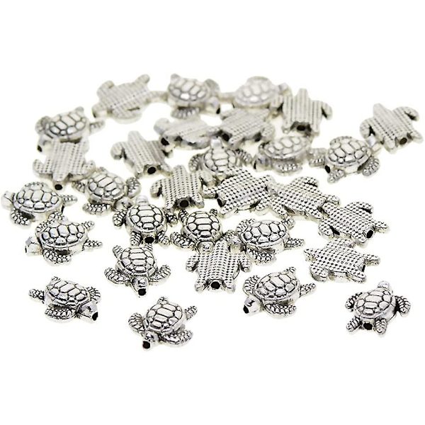 50 st söta sköldpaddsformade distanspärlor i antik silverlegering - 1,5 mm hål