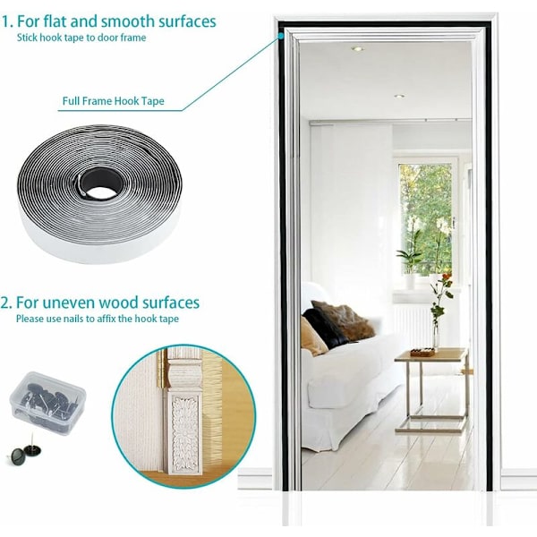 Magnetisk fluenetdør, netgardin, magnetisk lukning fra top til bund med automatisk lukning, holder frisk luft inde (120x220cm, sort)