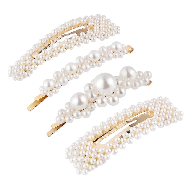 4 eleganta vita pärlor, dekorativa set, brudklämmor för kvinnor, flickor